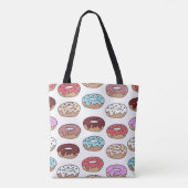 Multi-colored donuts hand drawn seamless pattern. tote bag (Achterkant)