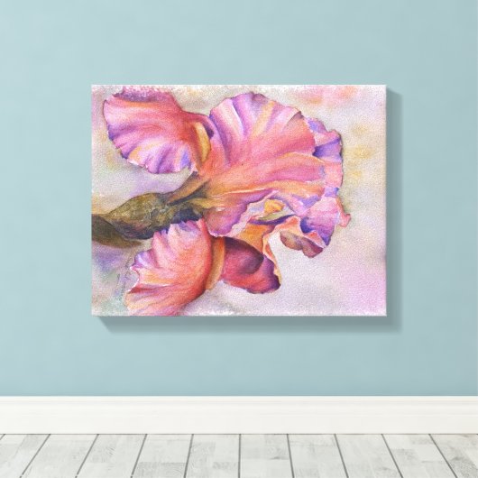 MULTI-COLORED PINK IRIS WRAPPED CANVAS AFDRUK (Insitu (Houten vloer))