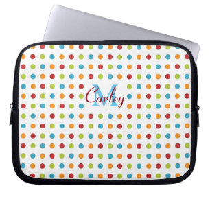 Multi-Colored Polka Dots Personalized Laptop Sleeve