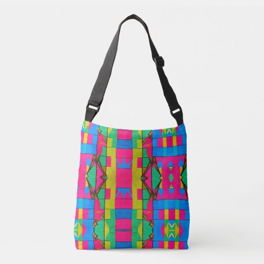 Multi-Colour African Kente Pink Black Lady Design Crossbody Tas (Voorkant)