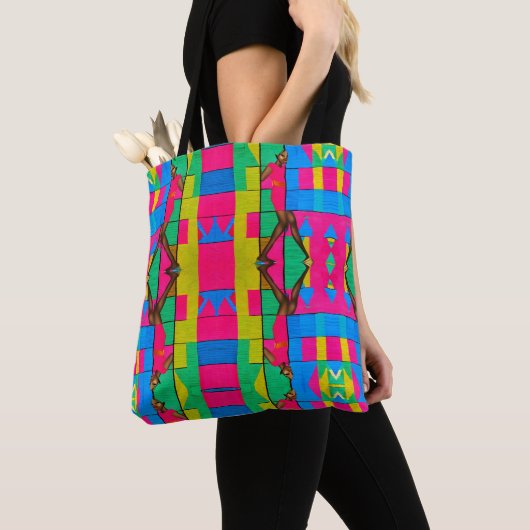 Multi-Colour African Kente Pink Black Lady Design Tote Bag (Dichtbij)