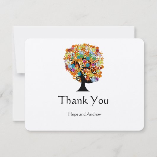 Multi-Colour Flower LoveTree Weddenschap Hartelijk Bedankkaart (Voorkant)