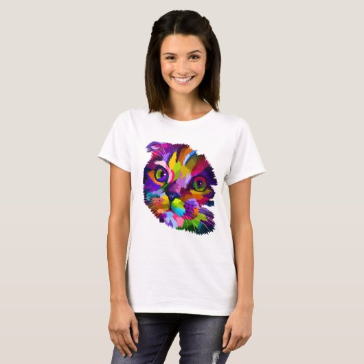 Multi-Colour Kitten Pop Art T-shirt (Voorkant volledig)