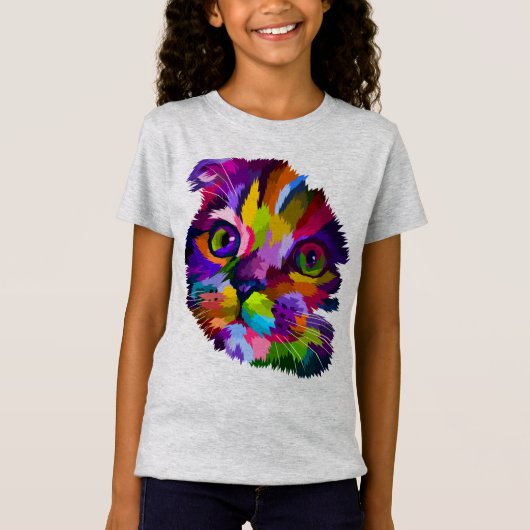 Multi-Colour Kitten Pop Art T-shirt (Voorkant)