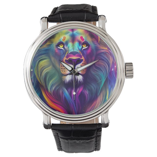 Multi-Colour Modern Digital Art Majestic Lion Horloge (Voorkant)