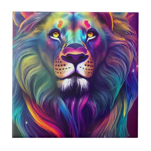 Multi-Colour Modern Digital Art Majestic Lion Tegeltje (Voorkant)