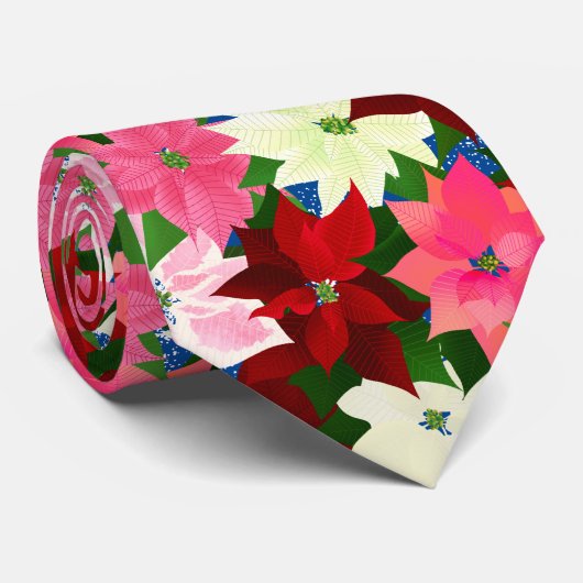 Multi-Colour Poinsettia Kerstmis Stropdas (Opgerold)