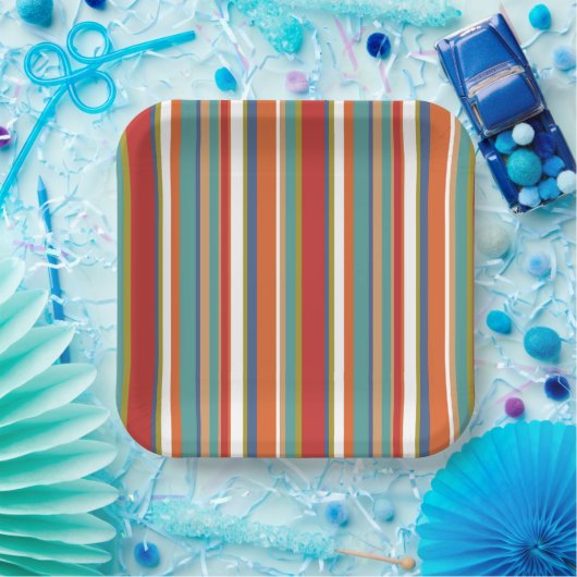 Multi-Colour Stripe Patroon Papieren Bordje (Feest)