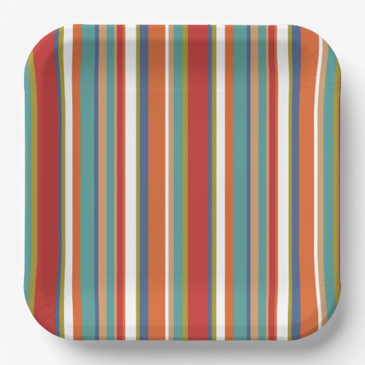 Multi-Colour Stripe Patroon Papieren Bordje (Voorkant)
