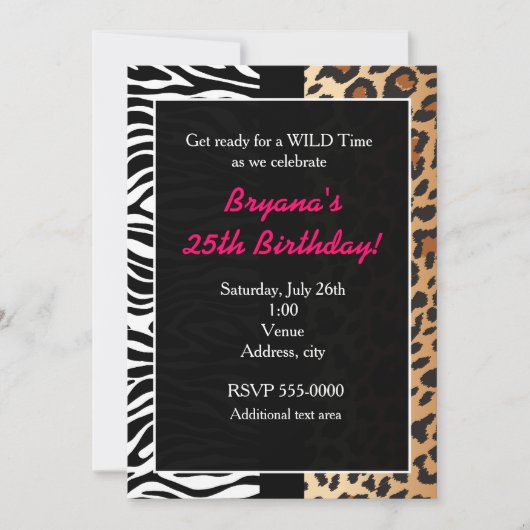 Multi Dierenprint Luipaard Zebra Uitnodiging (Voorkant)