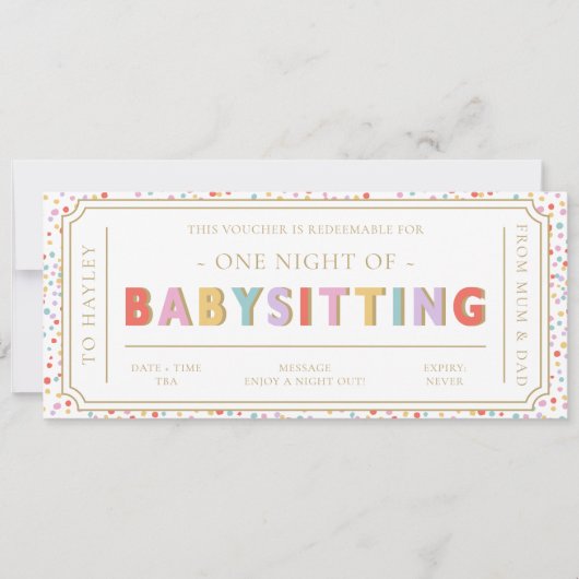 Multi Dot Babysitting Cadeaubon Kaart (Voorkant)