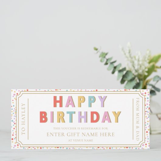 Multi Dot Happy Birthday Cadeaubon Kaart (Staand voorkant)