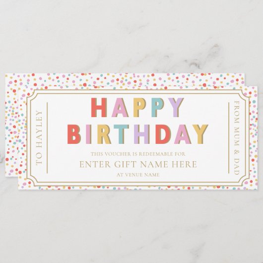 Multi Dot Happy Birthday Cadeaubon Kaart (Voorkant / Achterkant)