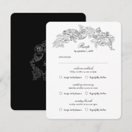 Multi-Event Black Romantic RSVP-kaart RSVP Kaartje