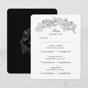 Multi-Event Black Romantic RSVP-kaart RSVP Kaartje