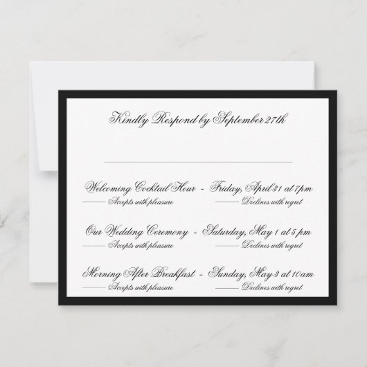 Multi-Event Formal Zwart Classic Lijst Bruiloft RSVP Kaartje (Voorkant)