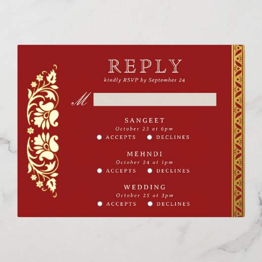 Multi Event Lotus Flower Indian Wedding RSVP Kaart (Voorkant)