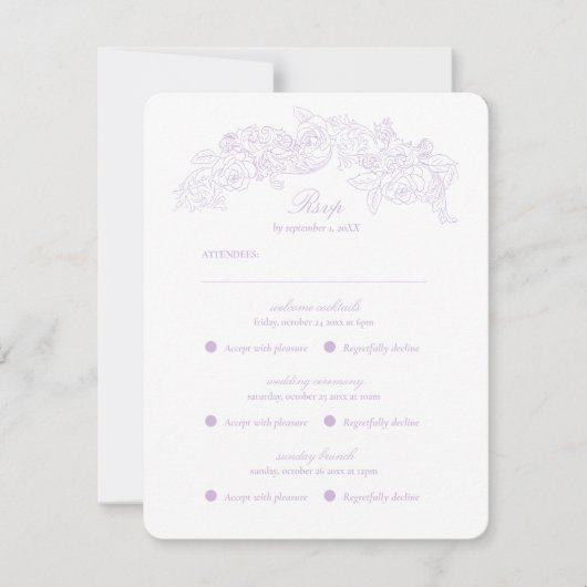 Multi Event Victorian Purple Romantic RSVP Card Kaartje (Voorkant)