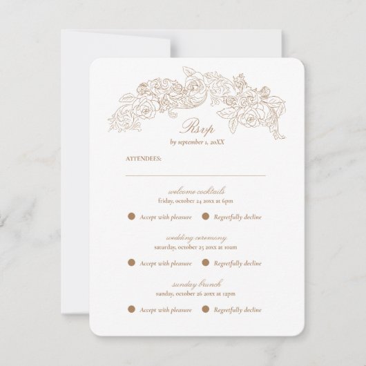 Multi Event Vintage Goudbruin Romantisch RSVP Kaartje (Voorkant)