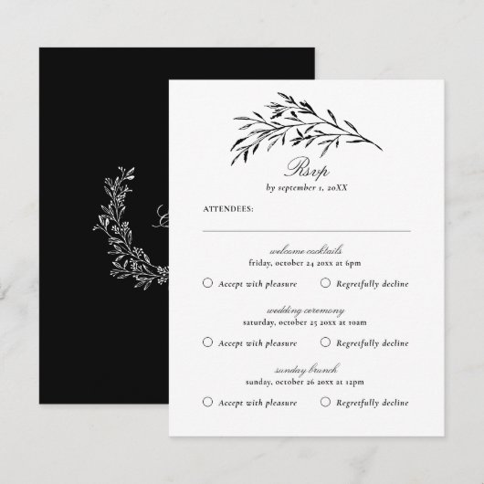 Multi Event Vintage Zwarte Blad RSVP Kaart (Voorkant / Achterkant)