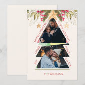 Multi Familie Foto's Groene bladeren Vreugde Kerst Feestdagenkaart (Voorkant / Achterkant)