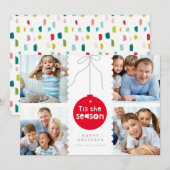 MULTI FAMILY PHOTO festive bauble decoration red Feestdagenkaart (Voorkant / Achterkant)