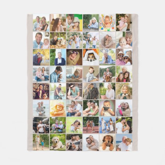 Multi Foto 48 Afbeelding Grid Collage Beige Fleece Deken (Voorkant)
