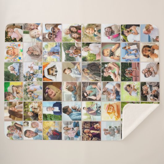 Multi Foto 48 Afbeelding Grid Collage Beige Sherpa Deken (Voorkant (horizontaal))