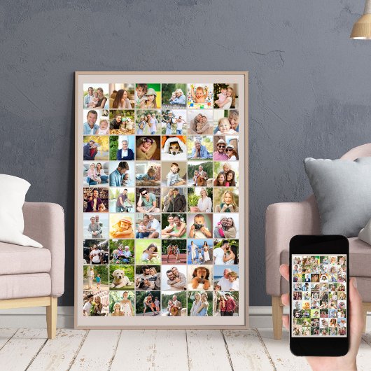 Multi Foto 54 Foto Raster Collage Beige Poster