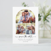 Multi foto boog kalligrafie bruiloft save the date (Staand voorkant)