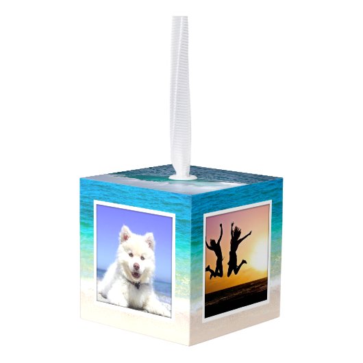 Multi-foto Christmas Keepsake Wood Ornament Cube (Achter hoekig)