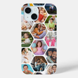 Multi Foto Collage Eenvoudig Modern Hexagoon Patro iPhone 15 Case