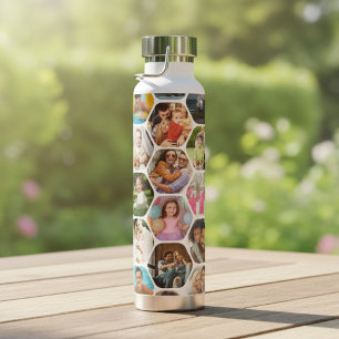 Multi Foto Collage Eenvoudig Modern Hexagoon Patro Waterfles