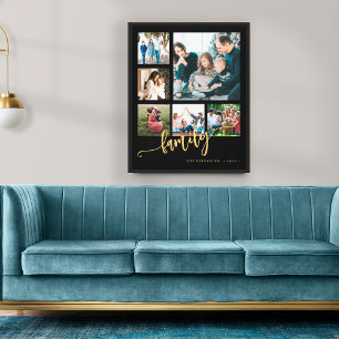 Multi foto collage familie script aandenken modern canvas afdruk