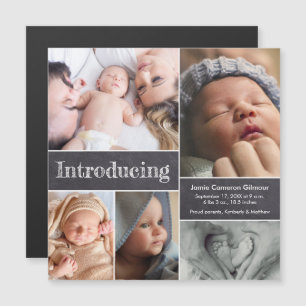 Multi foto collage Introductie baby geboorte Magnetische Uitnodiging