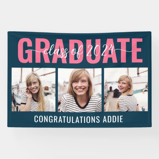 Multi Foto Collage Klasse van 2024 Afstuderen Spandoek (Horizontaal)