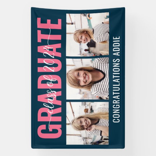 Multi Foto Collage Klasse van 2024 Afstuderen Spandoek (Verticaal)