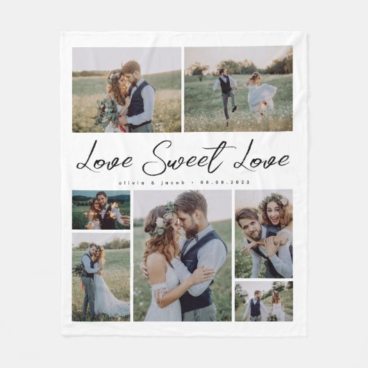 Multi Foto Collage Liefde Sweet Love Pas getrouwd Fleece Deken (Voorkant)