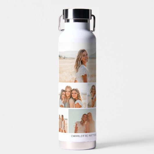 Multi Foto Collage Maak Uw Eigen Gepersonaliseerde Waterfles (Voorkant)