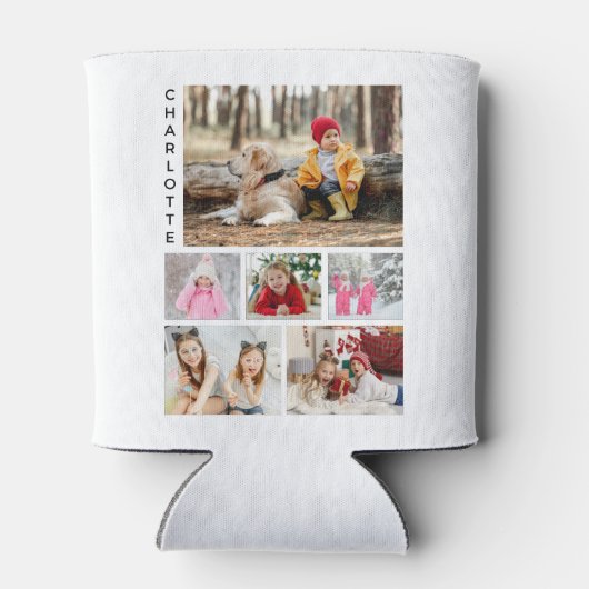 Multi Foto Collage Moderne Persoonlijke Naam Blikjeskoeler (Achterkant)