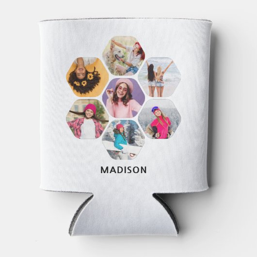 Multi Foto Collage Moderne Persoonlijke Naam Blikjeskoeler (Voorkant)