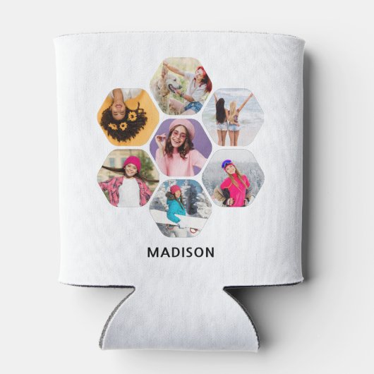 Multi Foto Collage Moderne Persoonlijke Naam Blikjeskoeler (Achterkant)