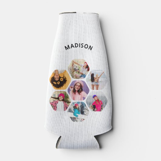 Multi Foto Collage Moderne Persoonlijke Naam Flesjeskoeler (Voorkant)