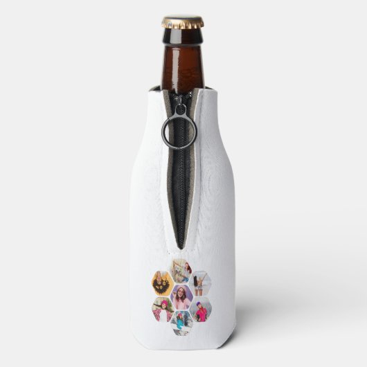 Multi Foto Collage Moderne Persoonlijke Naam Flesjeskoeler (Fles Achterkant)