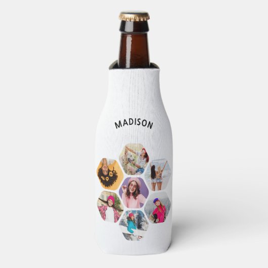 Multi Foto Collage Moderne Persoonlijke Naam Flesjeskoeler (Fles Voorkant)