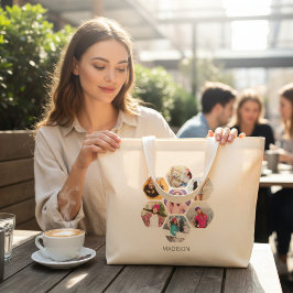 Multi Foto Collage Moderne Persoonlijke Naam Grote Tote Bag