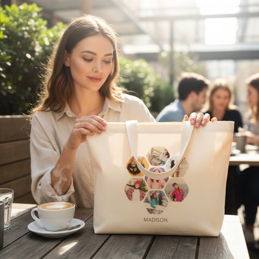 Multi Foto Collage Moderne Persoonlijke Naam Grote Tote Bag