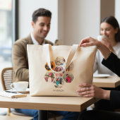 Multi Foto Collage Moderne Persoonlijke Naam Grote Tote Bag