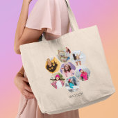 Multi Foto Collage Moderne Persoonlijke Naam Grote Tote Bag