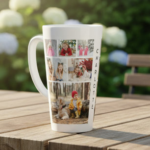 Multi Foto Collage Moderne Persoonlijke Naam Latte Mok